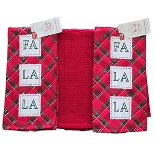 BUNDLE OF 6 TOWELS: NORTH POLE TRADING CO. RED HOLIDAY CHRISTMAS KITCHEN TOWELS